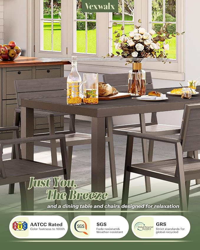 Vexwalx 5-Piece Outdoor Dining Set, Aluminum Dining Table Set for 4, Patio Table and Chairs Set with Umbrella Hole, All Weather HDPS Outdoor Table and Chairs for 4 (Charcoal) - Image 5
