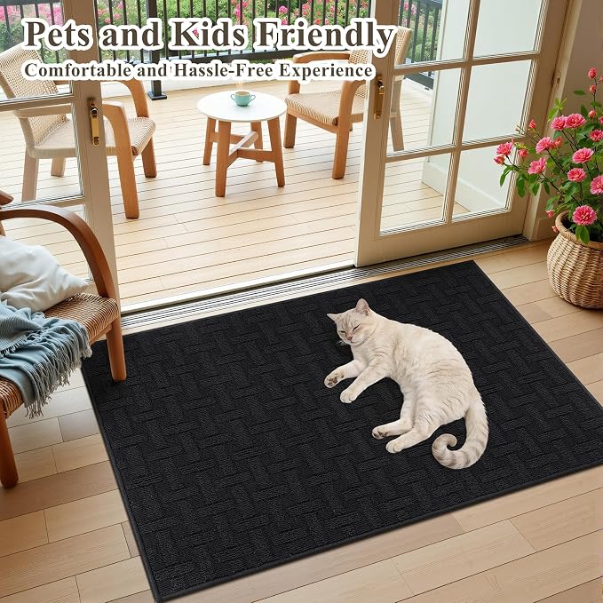 Ileading Indoor Door Mat 2x3ft, Absorbent Dog Muddy Paws Mats, Low-Profile Entrance Small Runner Carpet with Non-Slip Rubber Backing, Washable Inside Welcome Mat for Hallway,Entryway,Kitchen(Black) - Image 2