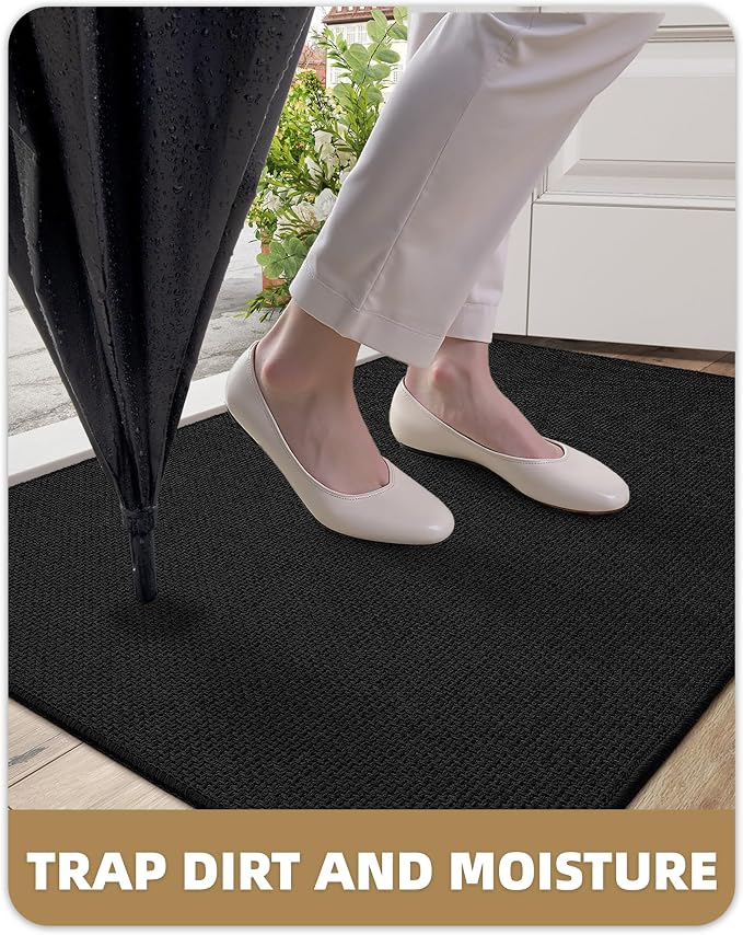 Color&Geometry Thin Door Mat Indoor Entrance Non Slip Rubber Backed, 24"x36" Indoor Door Mats for Entryway, Dirt Trapper Doormat, Washable Front Door Rugs, Ebony Black - Image 6