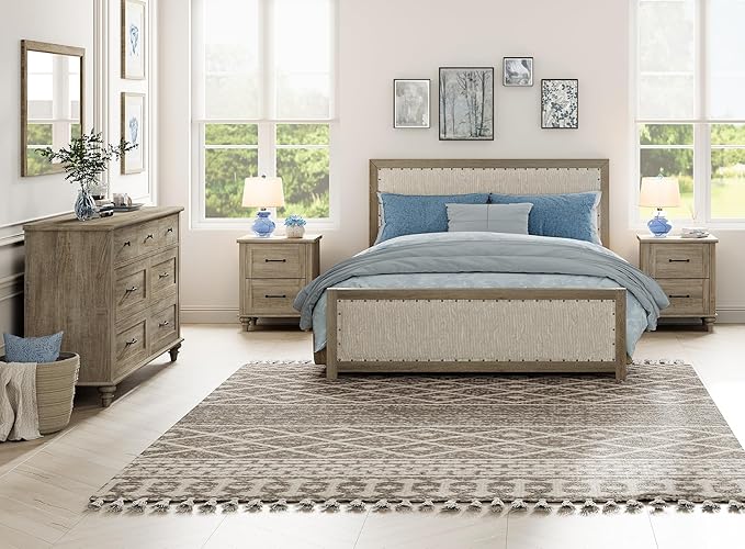 WAMPAT 3 Piece Bedroom Set - Includes Bedroom 7 Drawer Dresser, Set of 2 Nightstands with Charging Station & Drawers, 3 Piece Dresser and Nightstand Sets, Grey
