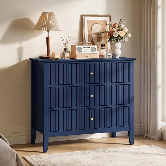 RoyalCraft 32" Large Nightstand, Fluted Painted Wood Dresser with 3 Spacious Drawers, Blue Modern Bedside Table for Bedroom - Image 7