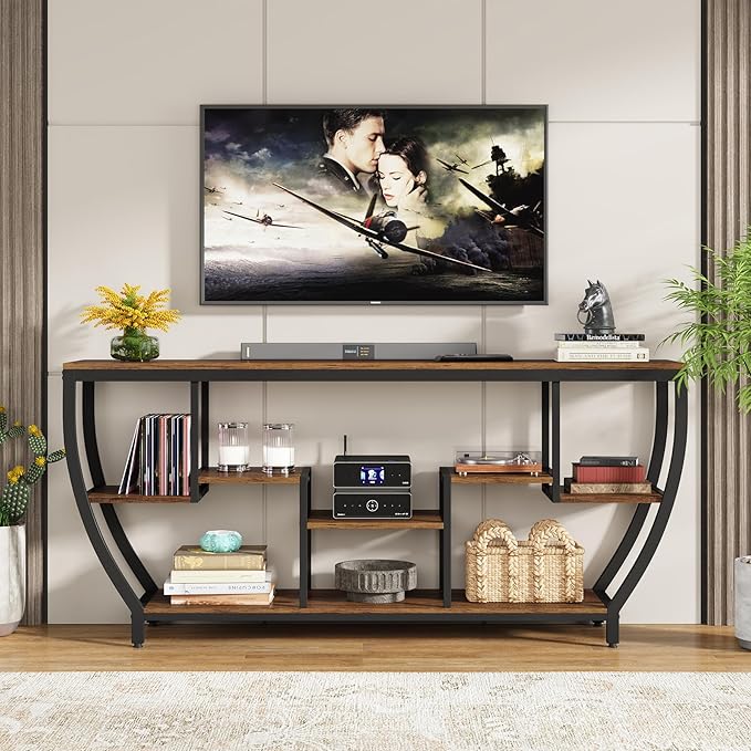 LITTLE TREE 70.9 Inch Long Console Table, Sofa Table with Storage Shelves, Industrial Entryway Table TV Stand, Behind Couch Table Accent Tables for Living Room, Hallway, Foyer