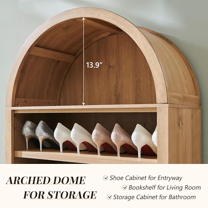 IFGET 71" Tall Arched Shoe Storage Cabinet, 7 Tiers 28 Pairs Wooden Shoe Rack with 3 Adjustable Shelves, Freestanding Shoe Closet Shelf Organizer for Entryway, Hallway, Living Room (Natural) - Image 3