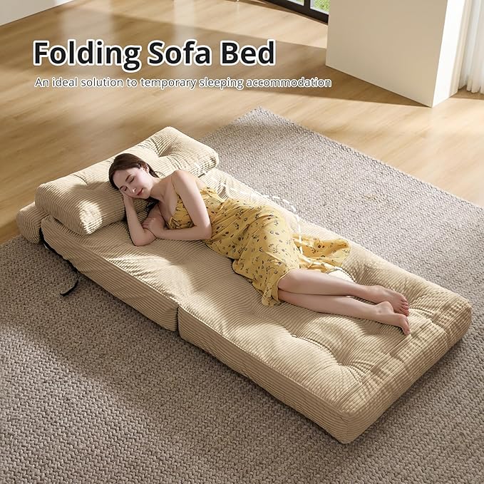 Folding Sofa Bed, Convertible Sleeper Chair with Pillow, Foldable Mattress with Back Support, Portable Floor Sofa Lounge for Living Room Bedroom Dorm