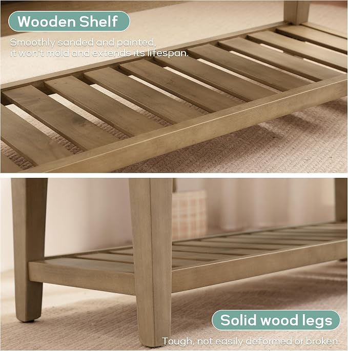 Entryway Bench with Cushion, Upholstered Shoe Rack Bench with Solid Wood Shelf, 44" End of Bed Bench for Bedroom, Chenille Fabric Storage Bench for Entryway, Hallway, Living Room (Teal) - Image 4