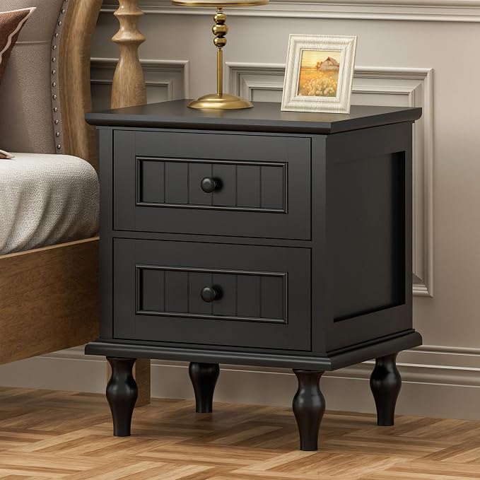 Scurrty Nightstand Set of 2, Antique Style End Table with 2 Drawers, Taller Nightstand for Bedroom, Side Table for Bedroom (Black) - Image 2