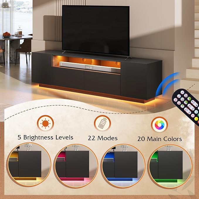 WLIVE LED TV Stand with Large Storage Cabinet, Modern Entertainment Center for 55/60/65/70/75 Inch TVs, Sturdy TV Console for Living Room, Bedroom,Rec Room(Black) - Image 4
