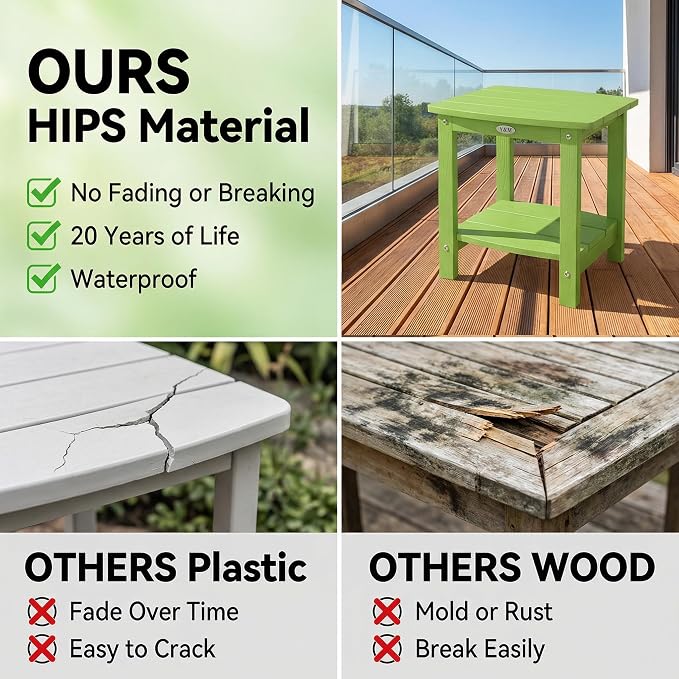 Y&M Outdoor Side Table, HIPS Adirondack Small Double Layer Table, Waterproof Square Outside Table, Balcony End Tables for Patio, Pool, Porch, Deck, Indoor or Outdoor Use, Lime - Image 7
