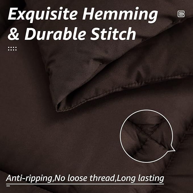 HYLEORY All Season King Size Bed Comforter - Cooling Down Alternative Quilted Duvet Insert with Corner Tabs - Winter Warm - Machine Washable - Brown
