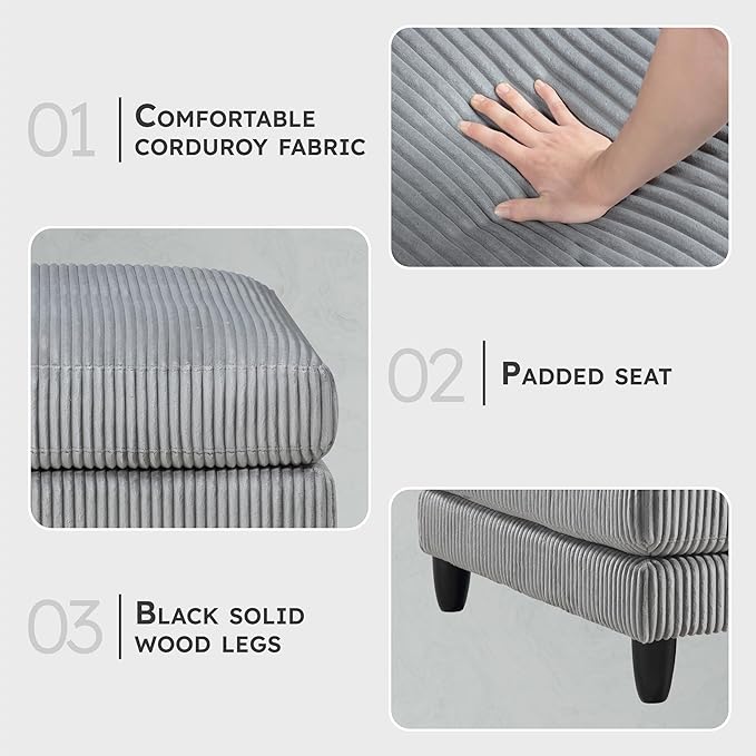 Lexicon 40" Modern Ottoman, Corduroy Square Ottoman, Living Room Foot Rest, Module for Sectional Sofa, Foot Stool for Living Room/Bedroom, Assembled, Gray