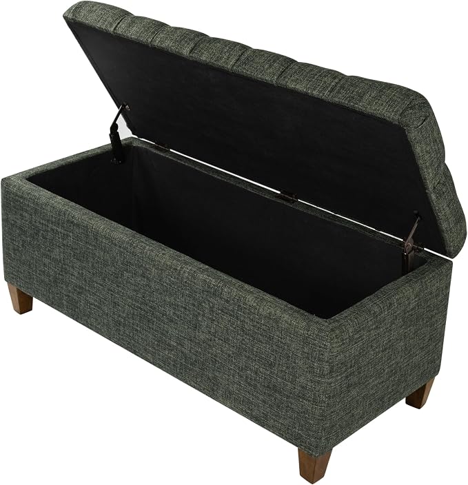 Homepop Home Decor Tufted Ainsley Button Storage Ottoman Bench with Hinged Lid Ottoman Bench with Storage for Living Room & Bedroom, Green Clover Fabric - Image 8