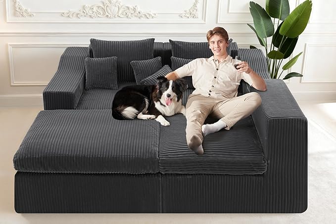 Homguava Modular Sectional Couches for Living Room,101" Cloud Couch with L-Shape Chaise,Comfy Sofa Living Room Couch with Deep Seat,No Assembly (Cordury Grey)