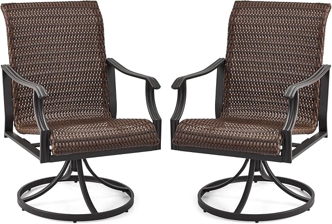 EROMMY Patio Wicker Swivel Chair Set of 2, Heavy Duty Outdoor Dining with 23.5'' High Back, Extra-Large Water-Fall Seat, Rattan Porch Gentle Rocker for Outside, Garden, Backyard, 2 PCS (Patio Set) - Image 9