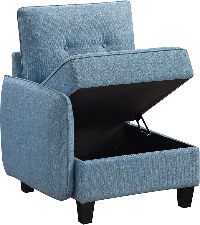 Lexicon Modern Modular One Arm Side Chair with Hidden Storage, Textured Fabric Chair with Button-Tufted Design, Reversible Back Cushion for Living Room/Bedroom/Office, Blue