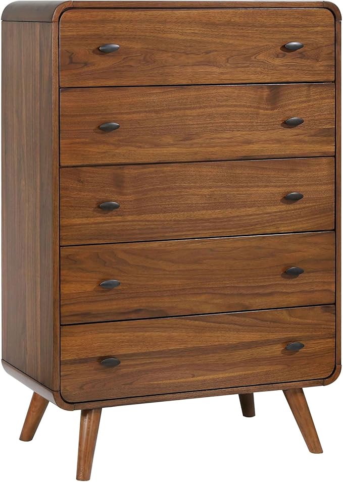 Coaster Home Furnishings Robyn Contemporary 5-Piece Bedroom Set Fabric Upholstered Eastern King Size Panel Bed Frame 53-inch Headboard Dark Walnut 205131KE-S5