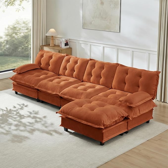 Oversized Modular Sectional Sofa with Reversible Ottoman, 138" Wide L-Shaped Chenille Cloud Couch for Living Room, Deep Seat Furniture Set with Detachable Pillow Armrest and Thickness Cushions | Free Combination, Tufted