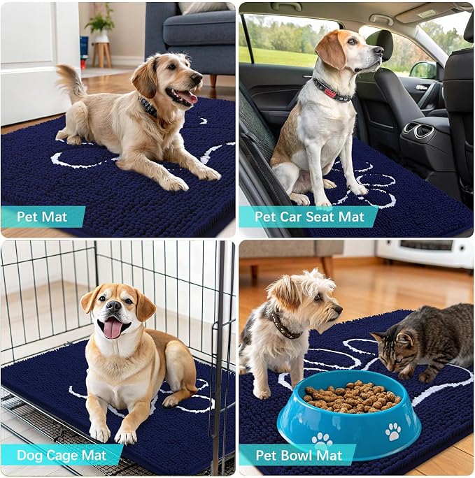 OLANLY Dog Door Mat for Muddy Paws 59x35, Paw Print Design, Absorbs Moisture and Dirt, Absorbent Non-Slip Washable Doormat, Quick Dry Chenille Mud Mat for Dogs, Entry Indoor Entryway Carpet, Navy Blue - Image 7