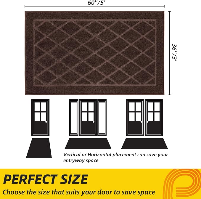 JSEI Dirt Trapper Door Mat 36"x60", Non-Slip Washable Entryway Mats, Dog Door Mat, Stain Resistant and Absorbent Floor Mats, Low Profile Welcome Mat for Front Back Door, Brown - Image 2