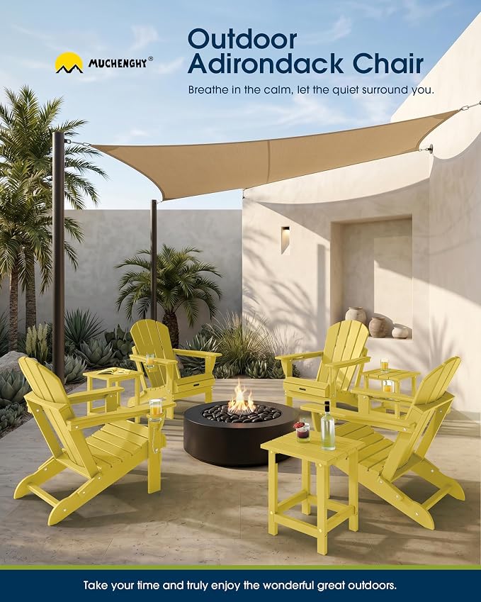 MUCHENGHY Folding Adirondack Chairs, Patio Chairs, Lawn Chairs, Outdoor Chair, Adirondack Chair Plastic, Fire Pit, Weather Resistant with Cup Holder for Deck, Backyard, Garden(Olive Yellow) - Image 9
