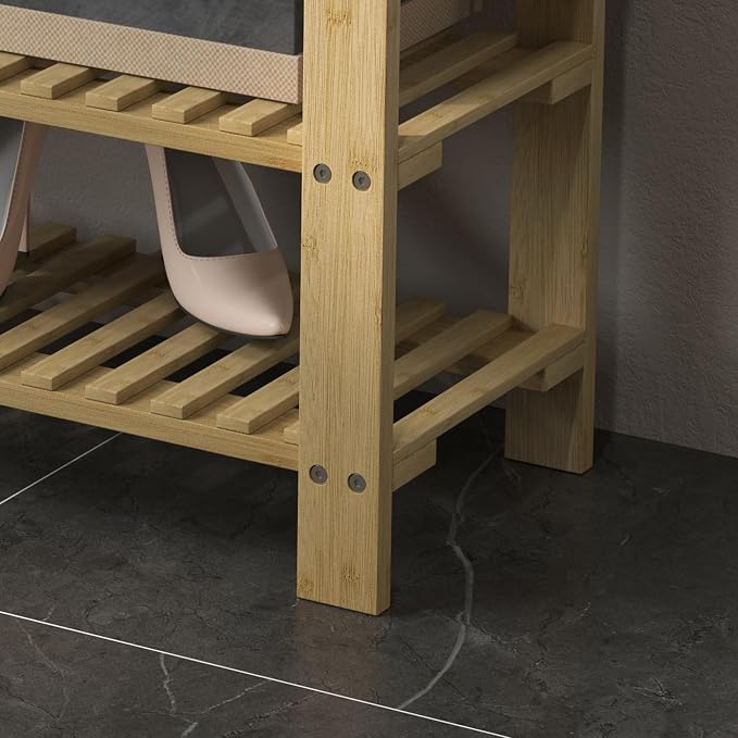 HOMCOM Bamboo Shoe Bench, 3-Tier Entryway Bench with Storage and Cushion, Shoe Organizer for Entryway, Hallway, Holds Up to 331 lbs, 35.4 x 11.4 x 19.3 Inches, Natural - Image 9