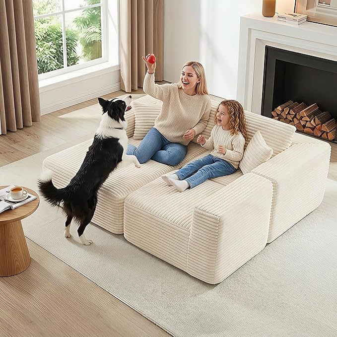 104" Modular Sectional Sofa with L-Shape Chaise, Modern Upholstered Cloud Couches for Living Room Bedroom, No Assembly Required, Cream