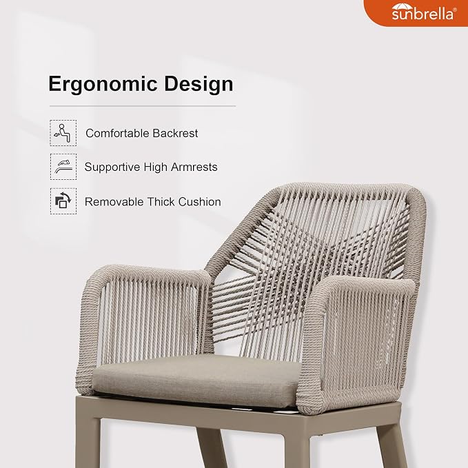 PURPLE LEAF 9 Pieces Patio Dining Set Aluminum Modern Rectangular Table and Rattan Arm Chairs with Cushions for Kitchen Porch Garden Outdoor Furniture Sets, Champagne - Image 3