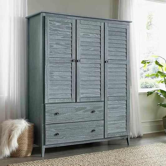 Grain Wood Furniture Greenport 3-Door Wardrobe, Brushed Grey