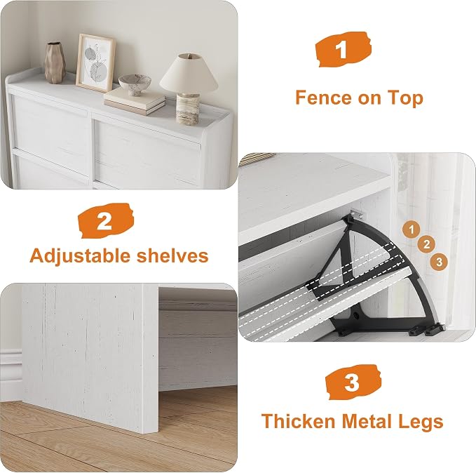 GarveeHome Shoe Cabinet with 4 Flip Drawers, Wooden Shoe Organizer Cabinet with Adjustable Shelf, Shoe Storage for Entryway, Hidden Shoe Cabinet for Hallway, Living Room, White - Image 4