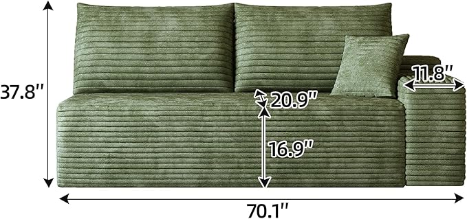 107" U Shaped Cloud Corduroy Couch with Ottoman, Comfy Sectional Boneless Couches for Living Room Bedroom, Deep Seat Sleeper Compression Sofa, No Assembly, Left Facing Chaise, Green