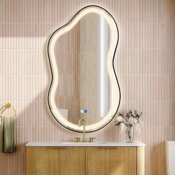 Dorlicecass Irregular Led Bathroom Mirror- Black 20"x36" Single Piece Vanity Mirror with Lights IP54 Enhanced Anti-Fog, 3 Colors Dimmable, Memory,Tempered Glass,UL Listed - Image 3
