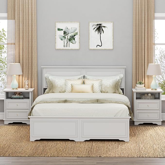 Yechen White Nightstand Set of 2, 25" Tall Farmhouse Bedside Table with Hidden Drawer and 1 Open Shelf, Wood Rustic Night Stand with Drawers for Bedroom - Image 8