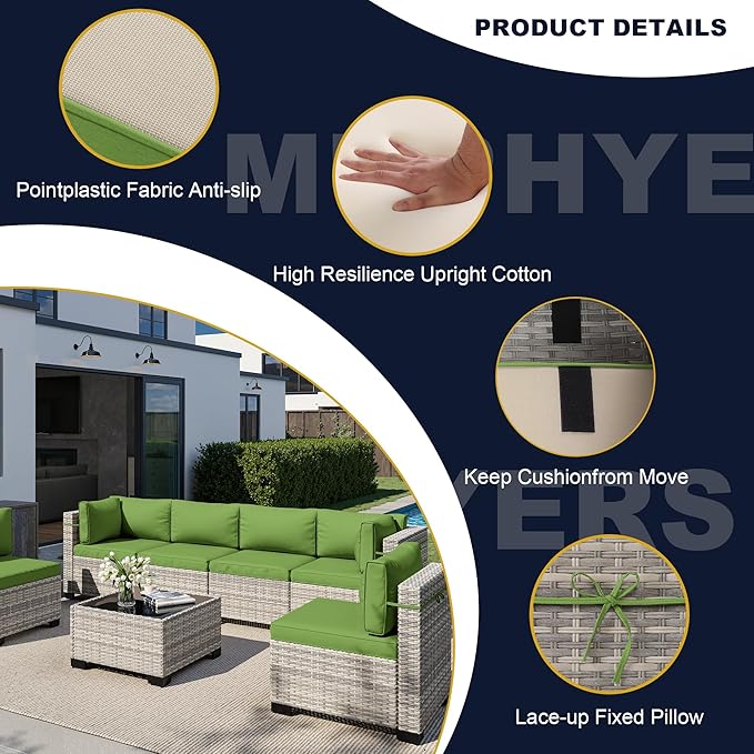 15-Piece Outdoor Patio Furniture Set with 55,000 BTU Fire Pit Table, PE Wicker Rattan Sectional Sofa Conversation Set - All-Weather Garden, Backyard Furniture, Avocado Green