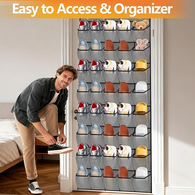 Over the Door Shoe Organizer, 40 Large Mesh Pockets Hanging Shoe Rack Organizer for Closet Behind The Door Storage Holder for Entryway Bedroom Dorm Gray - Image 8