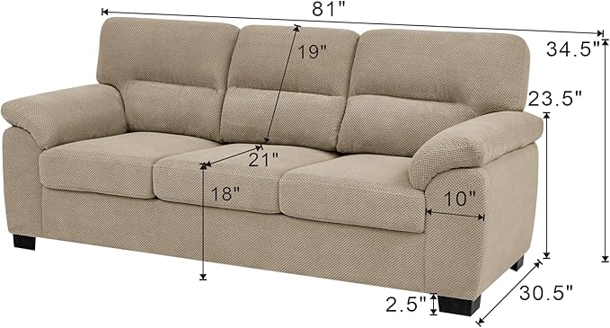 Ball & Cast 3 Seater Sofa Couch with Deep Seats,81" Modern Upholstered Sofa with Padded Armrests, Comfy Couches for Living Room,Apartment and Office,Camel