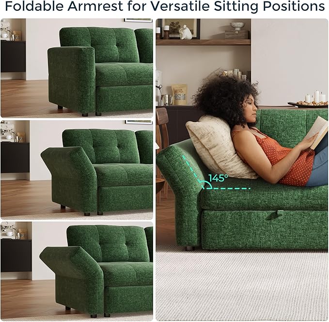 118" Oversized Modular Sofa with Storage, L Shaped Sectional Couch with Chaise and Adjustable Armrest, Comfy Chenille Cloud Couches for Living Room Apartment, Green