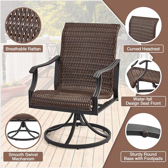 EROMMY Patio Wicker Swivel Chair Set of 8, Heavy Duty Outdoor Dining Chair with 23.5'' High Back, Extra-Large Water-Fall Seat, Rattan Porch Gentle Rocker for Outside, Garden, Backyard - Image 4