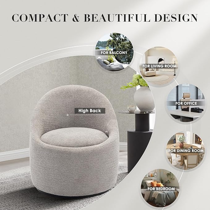 COLAMY Swivel Accent Chair, 360° Swivel Chair with Hidden Storage, Modern Small Barrel Swivel Armchair for Living Room/Bedroom, Light Grey