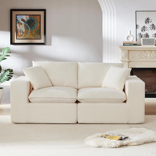 Ball & Cast Modular Loveseat Cloud Sofa,79'' Chenille Sectional Couch with Wider Armrest and Pillow,2 Seat Upholstered Convertible Comfy Love seat Chenille Sofa Couches for Living Room,White