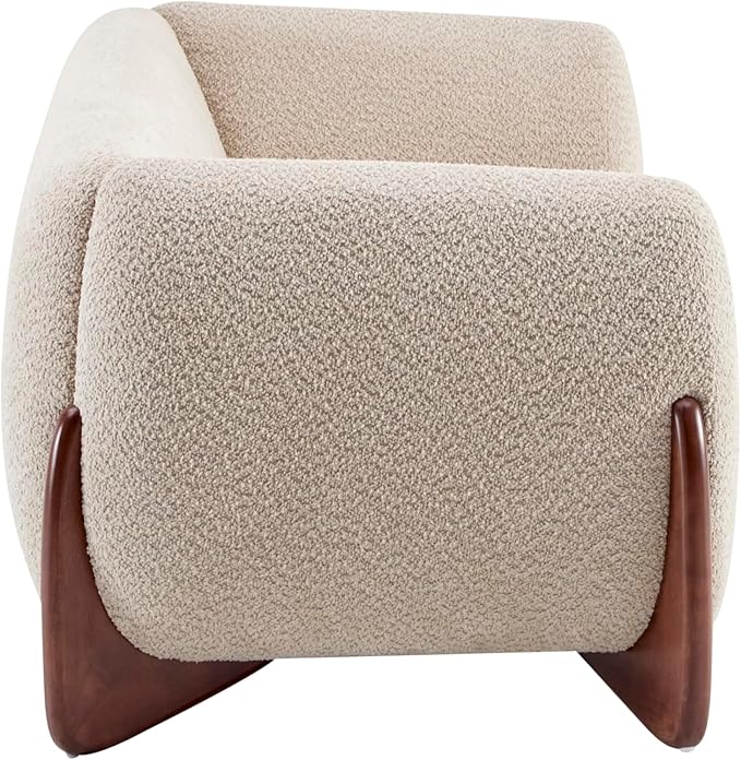 Merax 82 Inch Boucle Sherpa Sofa, Chenille Loveseat with Removable Cushions & Wood Legs, Modern Plush 3-Seater Couch for Living Room, Almond