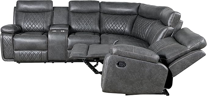 ERYE Modern Manual Reclining Corner Sectional Sofa,L-Shaped Faux Leather Upholstered Motion Recliner Sofa Couch W/Storage Console and 2 Cup Holders for Living Room Home Theater