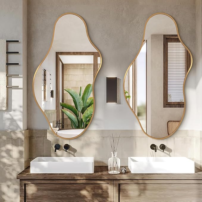 Dorlicecass Bathroom Mirrors for Over Sink - Long Wall Mirrors Decorative 24"x 43" Asymmetrical Abstract Aviation Aluminum Alloy Frame Unique for Bedroom, Living Room, Cloakroom, Entryway Gold - Image 3