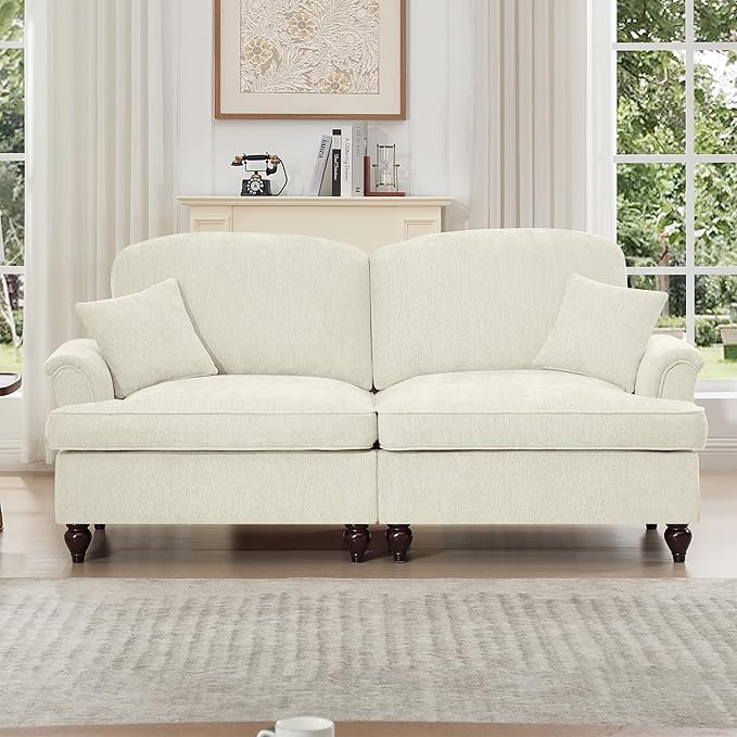 KEIKI Mid Century Modular Sofa with Flared Arms and Skirted Design, 76" Loveseat Chenille Sectional Couches for Living Room, Soft Apartment Size Couch, Home Sofa Bedroom Furniture, Beige White
