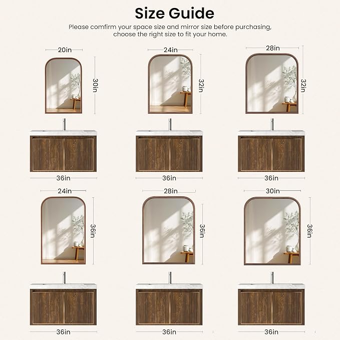 30"x36" Arch Wall Mirror for Wall, Wall Mounted Vanity Mirror for Bedroom, Wood Grain Finish Frame Mirror with Tempered Glass, Vintage Decorative for Bathroom, Entryway, Living Room, Walnut - Image 7