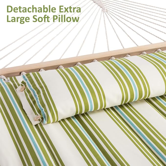 SUNCREAT Portable Double Hammock with Stand, 475 lbs Capacity, Heavy Duty Two Person Hammock with Stand Included, Green Stripe - Image 5