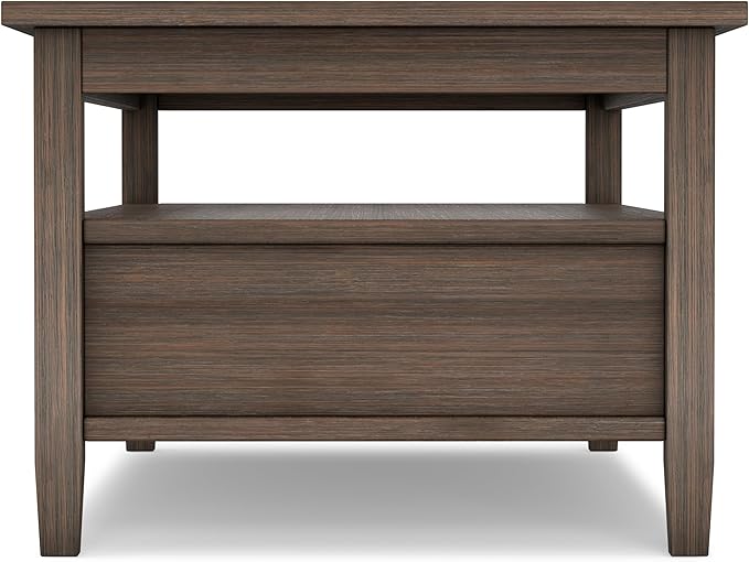 SIMPLIHOME Warm Shaker Coffee Table - 48 inch Wide Solid Wood Coffee Table in Farmhouse Brown, Transitional Living Room Table with 2 Drawers, Open Shelf, Shaker Fronts and Tapered Legs