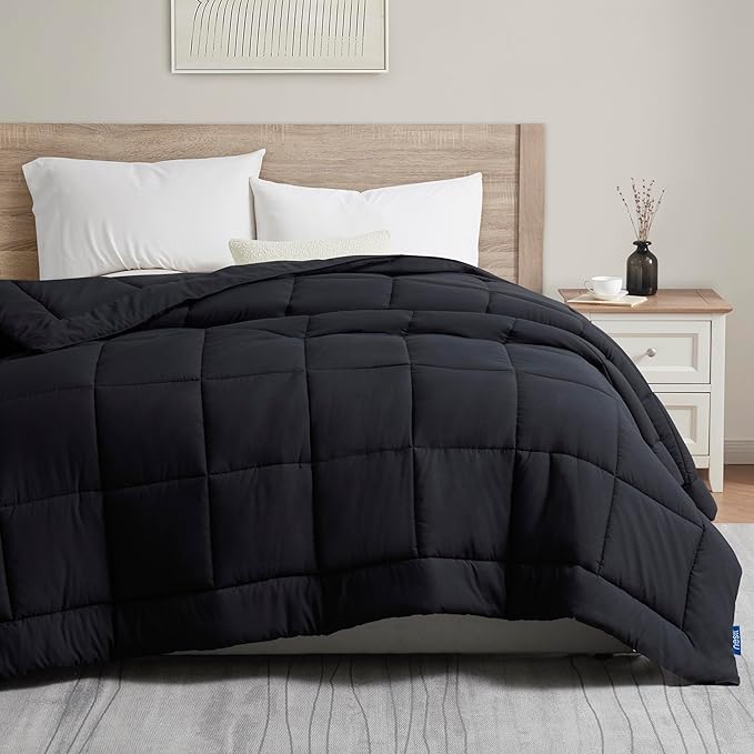 Nestl Comforter, Quilted Down Alternative - All Season Black, Twin Size Duvet Insert with Corner Tabs