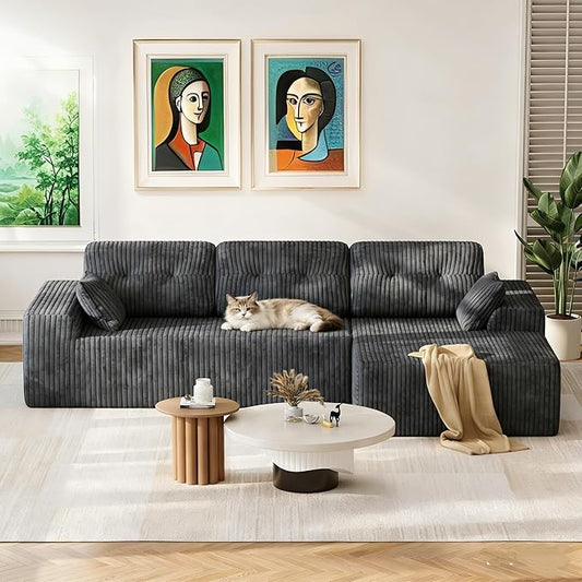 Ball & Cast Cloud Couch Sectional with L-Shaped Chaise,106''Corduroy Upholstered Modular Sectional Sofa,Deep Seat Sectional Couches for Living Room,No Assembly Required,Right Facing Chaise (Grey)