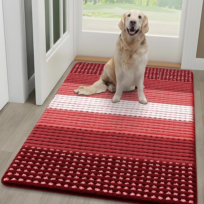 Kitinjoy Indoor Outdoor Door Mat, 48x30 Non-Slip Absorbent Dirt Trapper, Low-Profile Washable Inside Entrance Front Floor Mat, Sturdy Soft Entry Dotted Ombre Doormats for Entryway, Burgundy by Kitinjoy