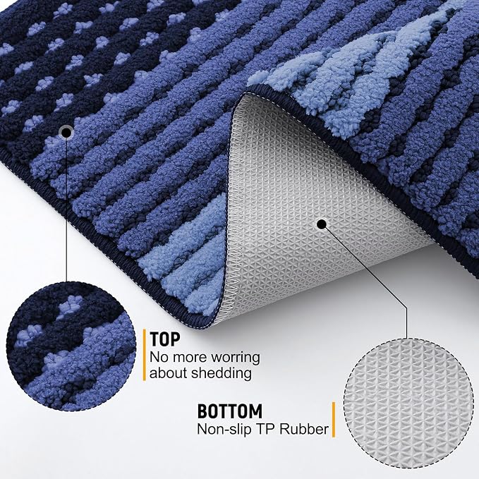 Kitinjoy Indoor Outdoor Door Mat, 59x36 Non-Slip Absorbent Dirt Trapper, Low-Profile Washable Inside Entrance Front Floor Mat, Sturdy Soft Entry Dotted Ombre Doormats for Entryway, Navy Blue - Image 3