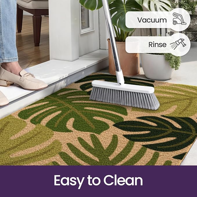 DEXI Front Door Mat Outside Entrance Coir, 2x3 Heavy Duty Entry Tropical Plant Doormat, Non Slip Exterior Entryway Floor Dirt Trapper for Porch Patio, Green Monstera Leaves - Image 7